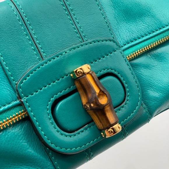 Gucci Turquoise Lucy Fold Over Clutch with Bamboo - Picture 6 of 8